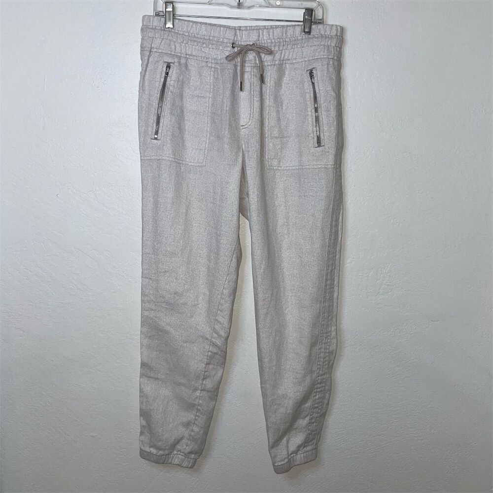 Athleta Women's Gray Linen Jogger Pants Size 10 Casual Elastic Waist